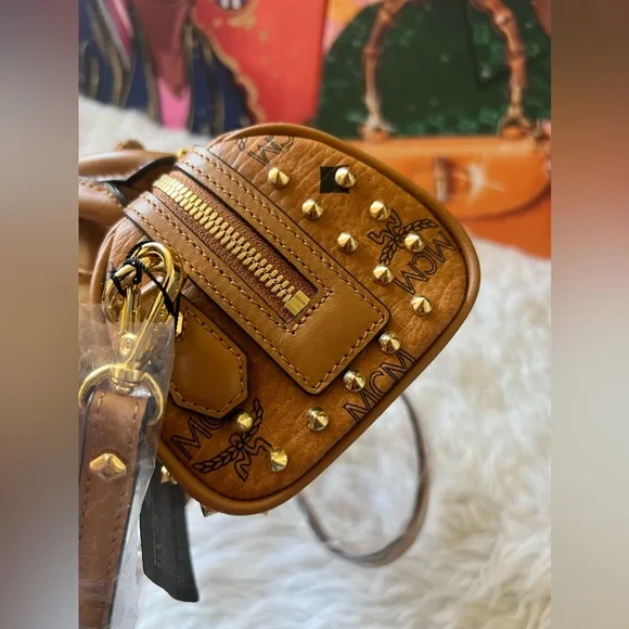 MCM Cognac Visetos Swarovzki mini boston 2 way - Picture 12 of 14